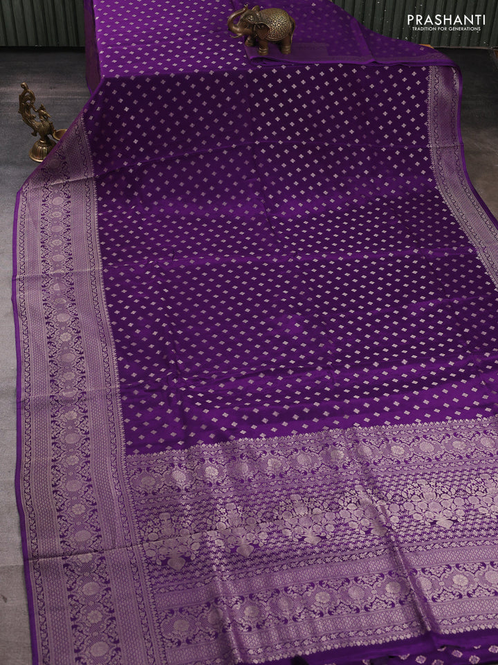 Banarasi silk saree violet with allover thread & zari woven buttas and zari woven border