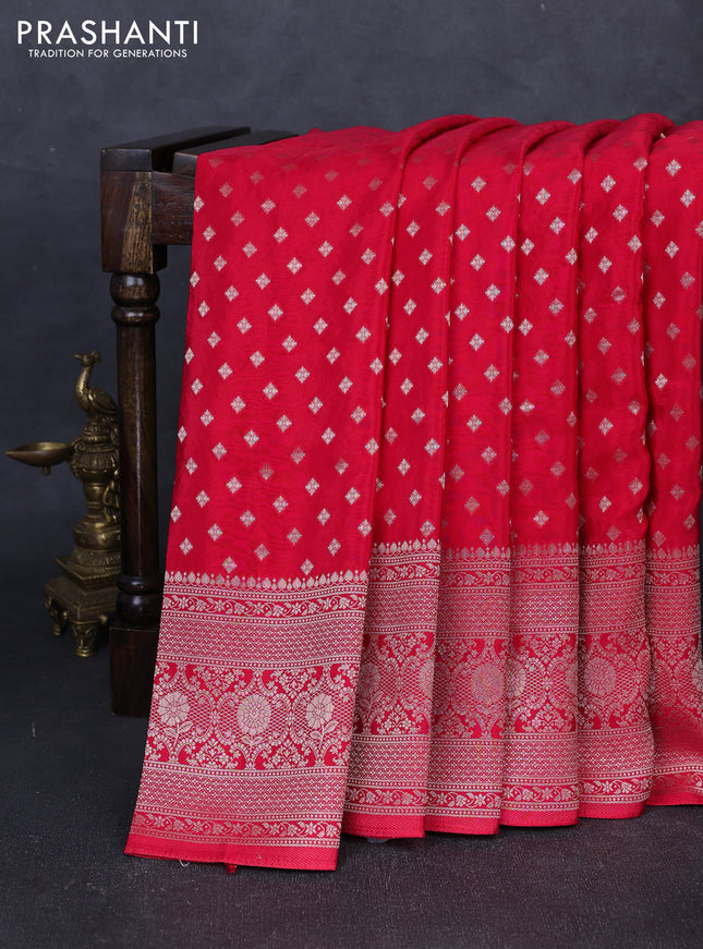 Banarasi silk saree red with allover thread & zari woven buttas and zari woven border