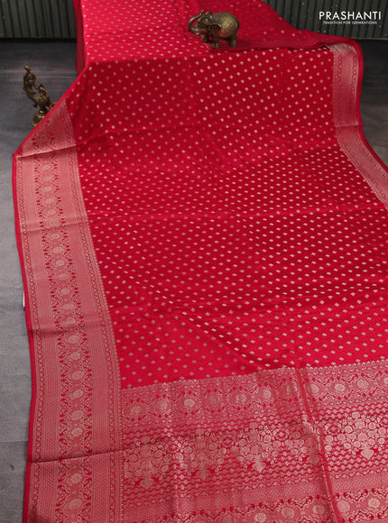 Banarasi silk saree red with allover thread & zari woven buttas and zari woven border