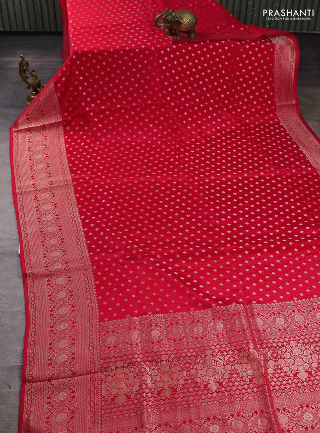 Banarasi silk saree red with allover thread & zari woven buttas and zari woven border