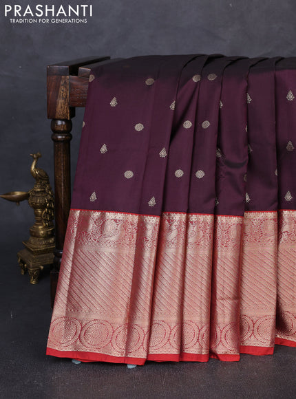 Bangalori silk saree deep maroon and red with zari woven buttas and long zari woven border