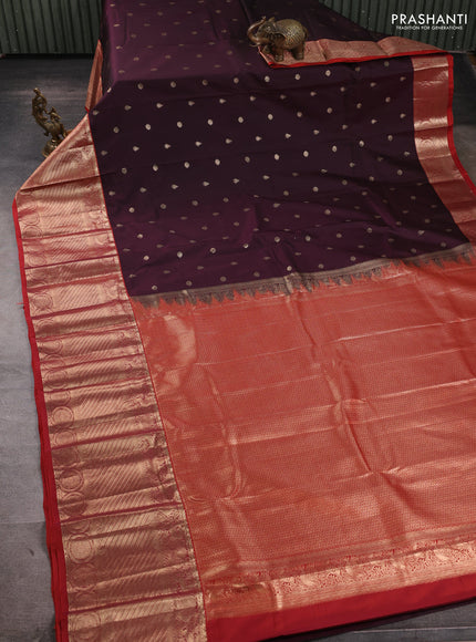 Bangalori silk saree deep maroon and red with zari woven buttas and long zari woven border
