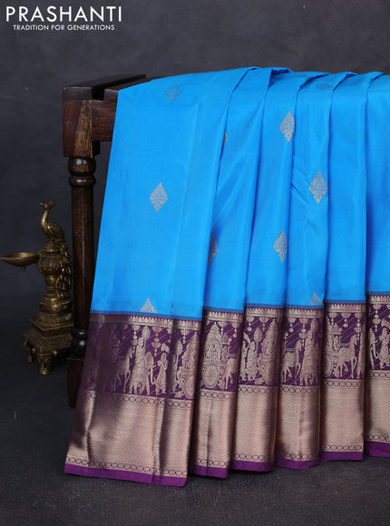 Bangalori silk saree cs blue and purple with zari woven buttas and long zari woven border