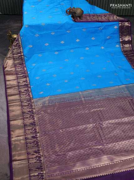 Bangalori silk saree cs blue and purple with zari woven buttas and long zari woven border