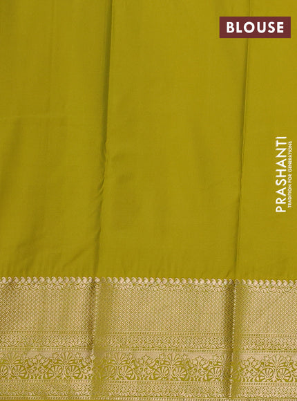 Bangalori silk saree teal green and lime yellow with zari woven buttas and zari woven border