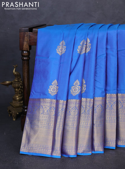 Bangalori silk saree cs blue with zari woven buttas and zari woven border