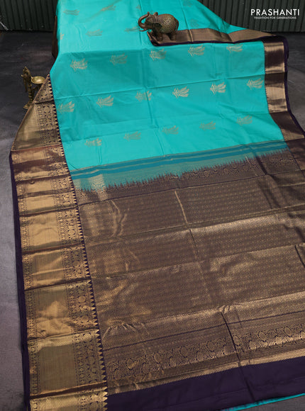 Bangalori silk saree teal green and jamun shade with allover zari woven buttas and long zari woven border