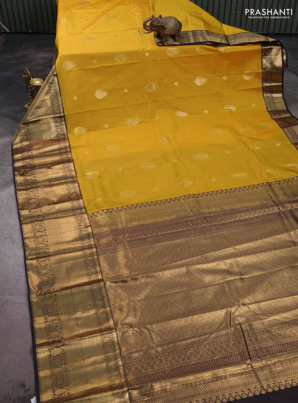 Bangalori silk saree mustard yellow and deep wine with zari woven buttas and long zari woven border