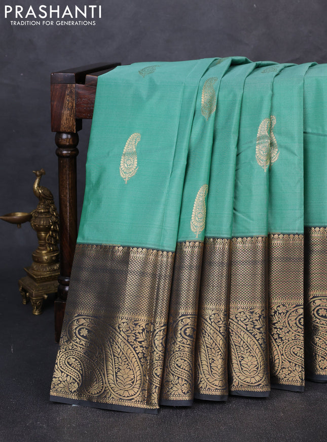 Bangalori silk saree pastel green and green with zari woven buttas and long zari woven border