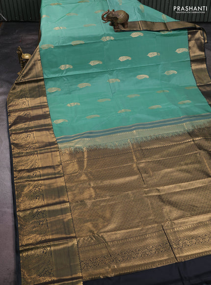 Bangalori silk saree pastel green and green with zari woven buttas and long zari woven border