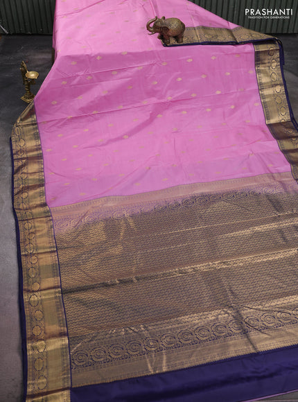 Bangalori silk saree peach pink and navy blue with zari woven buttas and zari woven border
