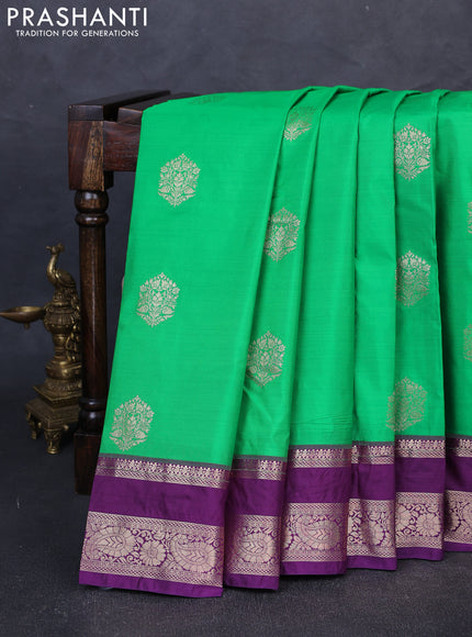 Bangalori silk saree green shade and purple with zari woven buttas and zari woven border