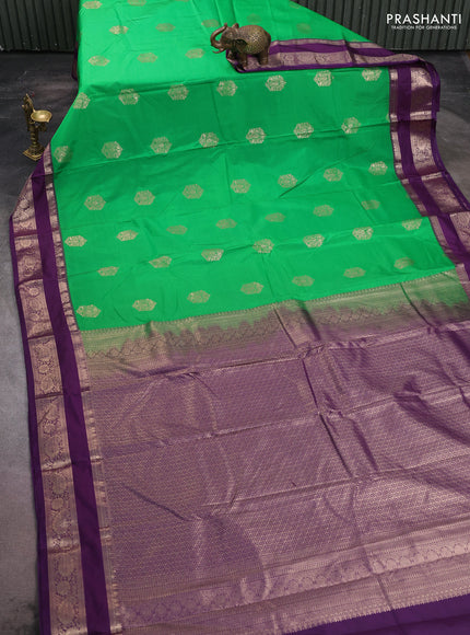 Bangalori silk saree green shade and purple with zari woven buttas and zari woven border