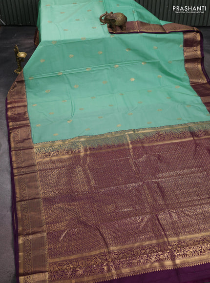 Bangalori silk saree green shade and deep purple with zari woven buttas and zari woven border