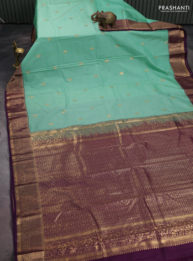 Bangalori silk saree green shade and deep purple with zari woven buttas and zari woven border