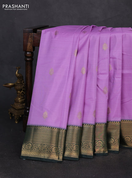 Bangalori silk saree lavender and bottle green with zari woven buttas and zari woven border