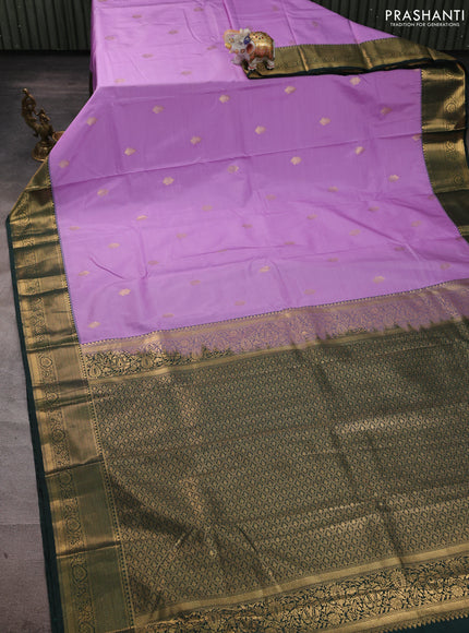 Bangalori silk saree lavender and bottle green with zari woven buttas and zari woven border