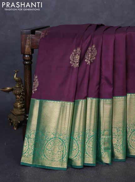 Bangalori silk saree deep purple and green with zari woven buttas and long zari woven border