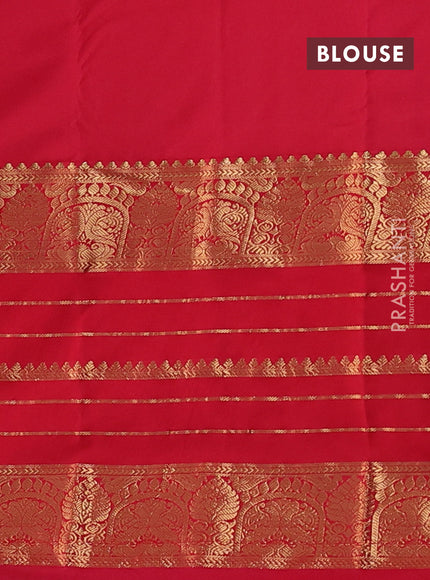 Bangalori silk saree pista green and red with zari woven buttas and long zari woven border