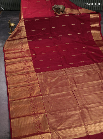 Bangalori silk saree maroon with zari woven buttas and long zari woven border