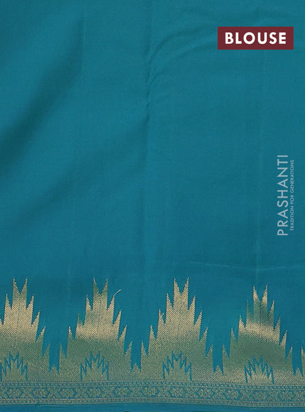 Bangalori silk saree teal blue with zari woven buttas and temple zari woven border