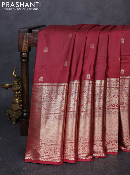 Bangalori silk saree maroon with zari woven buttas and long rettapet zari woven border