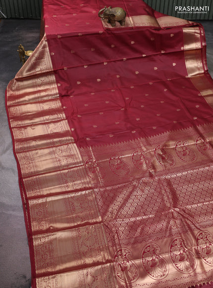 Bangalori silk saree maroon with zari woven buttas and long rettapet zari woven border