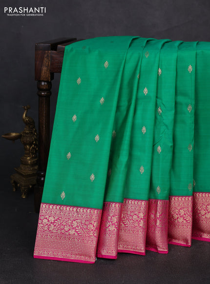 Bangalori silk saree green and pink with allover zari woven buttas and zari woven border