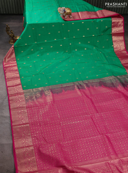 Bangalori silk saree green and pink with allover zari woven buttas and zari woven border