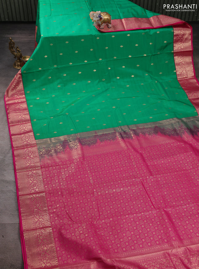 Bangalori silk saree green and pink with allover zari woven buttas and zari woven border