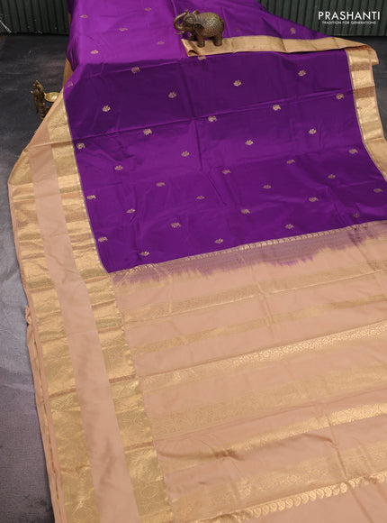 Bangalori silk saree violet and sandal with zari woven buttas and long rettapet zari woven border