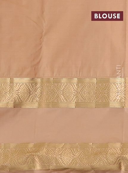 Bangalori silk saree violet and sandal with zari woven buttas and long rettapet zari woven border