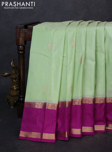 Bangalori silk saree pista green and purple with zari woven buttas and rettapet zari woven border