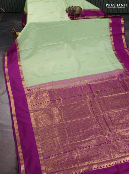 Bangalori silk saree pista green and purple with zari woven buttas and rettapet zari woven border