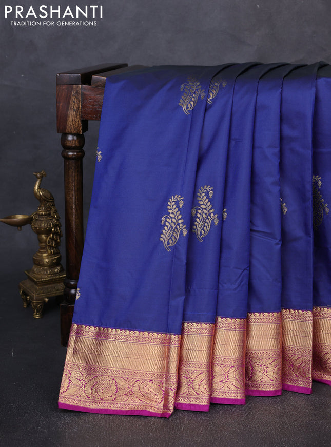 Bangalori silk saree navy blue and pink with zari woven buttas and zari woven border