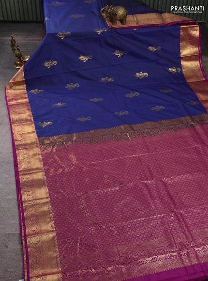 Bangalori silk saree navy blue and pink with zari woven buttas and zari woven border