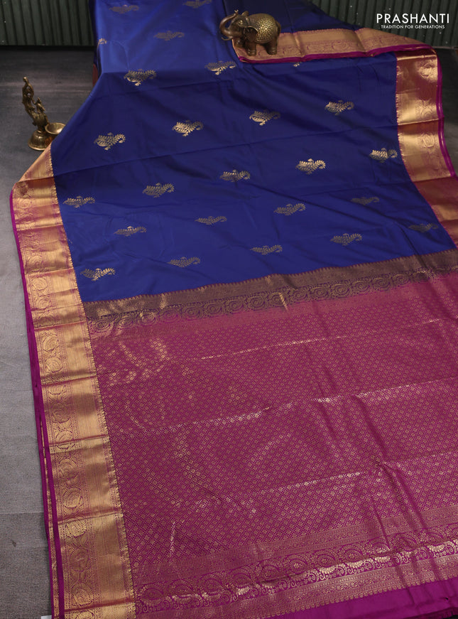 Bangalori silk saree navy blue and pink with zari woven buttas and zari woven border
