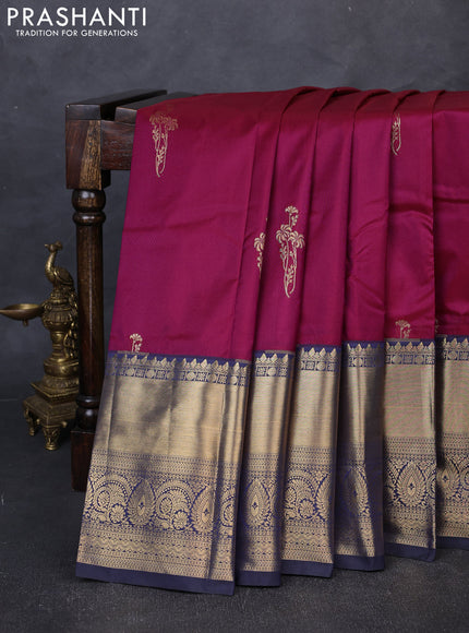 Bangalori silk saree deep wine and black with zari woven buttas and long zari woven border