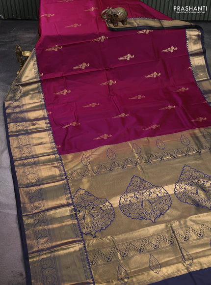 Bangalori silk saree deep wine and black with zari woven buttas and long zari woven border