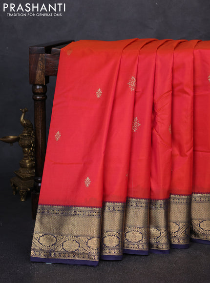 Bangalori silk saree red and navy blue with zari woven buttas and zari woven border