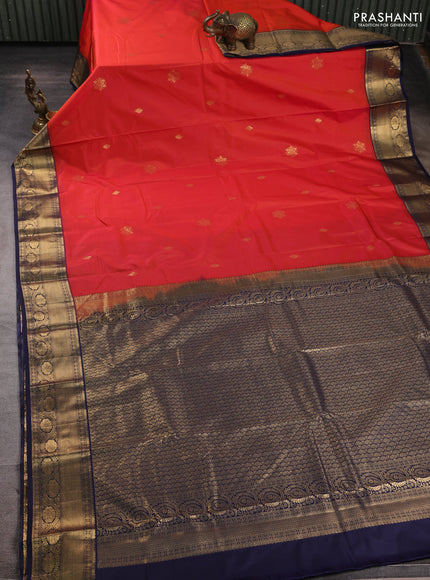 Bangalori silk saree red and navy blue with zari woven buttas and zari woven border