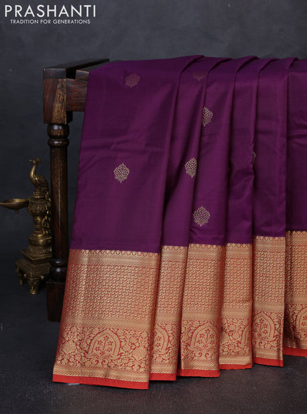 Bangalori silk saree purple and orange with allover zari woven buttas and long zari woven border