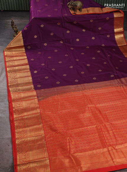 Bangalori silk saree purple and orange with allover zari woven buttas and long zari woven border