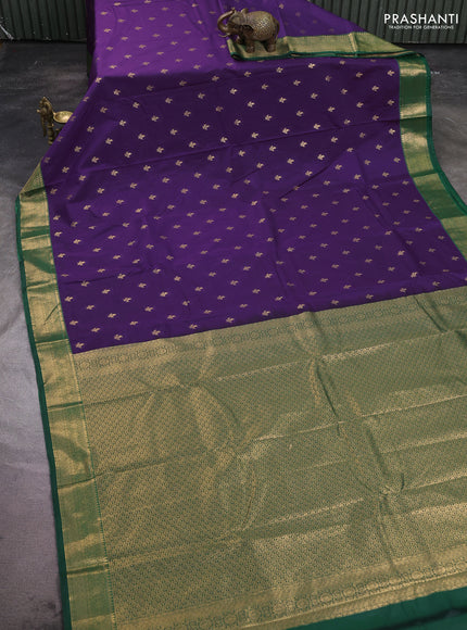 Bangalori silk saree violet and green with allover zari woven buttas and zari woven border