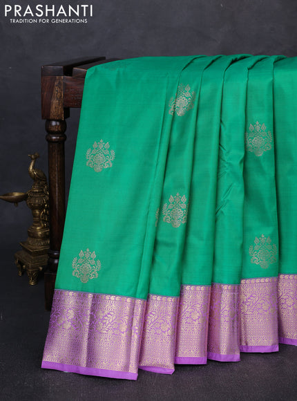 Bangalori silk saree teal green and lavender with zari woven buttas and zari woven border