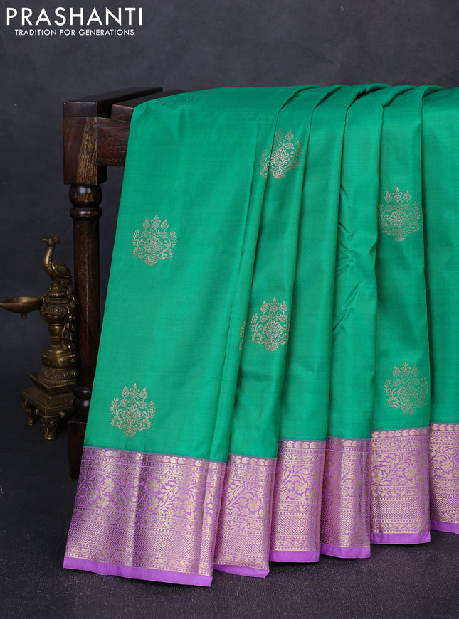 Bangalori silk saree teal green and lavender with zari woven buttas and zari woven border