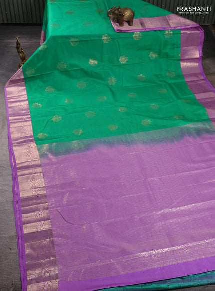 Bangalori silk saree teal green and lavender with zari woven buttas and zari woven border