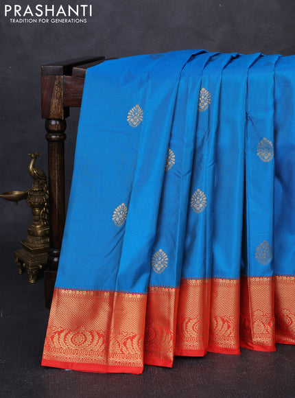 Bangalori silk saree cs blue and orange with zari woven buttas and zari woven border