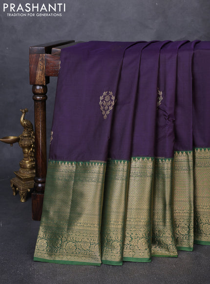 Bangalori silk saree violet and olive green with zari woven buttas and long zari woven border