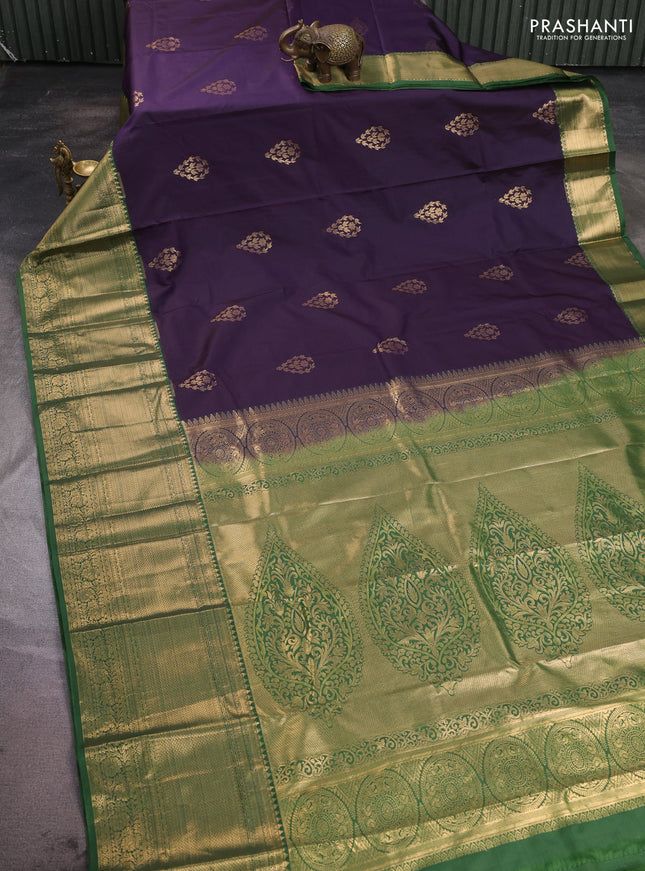 Bangalori silk saree violet and olive green with zari woven buttas and long zari woven border